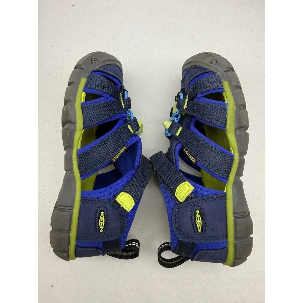KEEN Unisex-Child Seacamp 2 CNX Closed Toe Sandals, Naval Academy/Chartreuse, 10